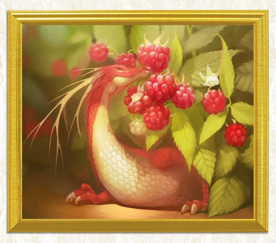 Himbeeren & kleiner Drache Diamond Painting - Diamond Painting