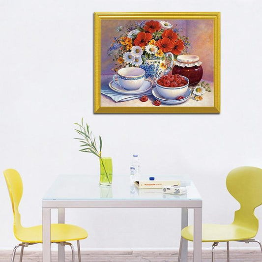 Beeren, Blumen & Tasse Tee - Diamond Painting