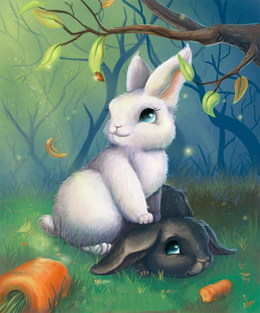 Schwarzweiss Kaninchen im Wald - Diamond Painting