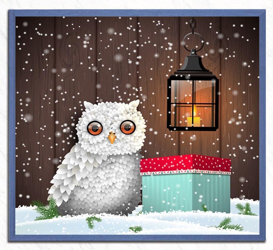 Weiße Eule - Weihnachtsmalerei - Diamond Painting