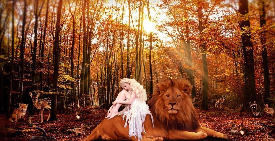 Weißes Mädchen & mächtiger Löwe - Diamond Painting