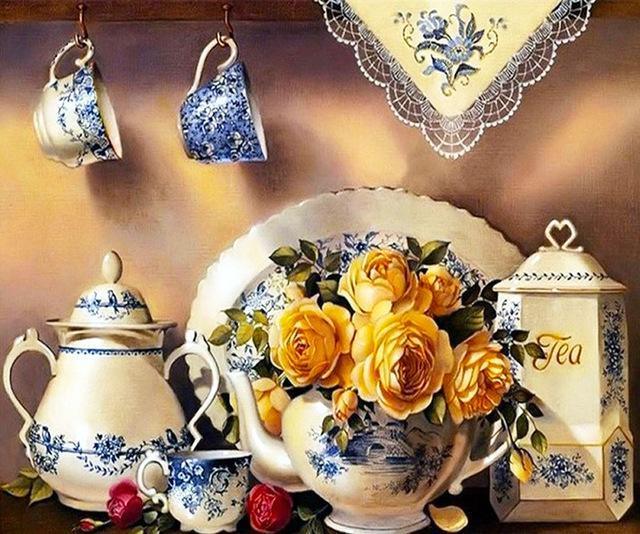 Teeservice & Blumen  DIY Diamond Painting - Diamond Painting