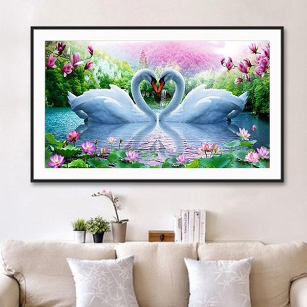 Weiße Schwäne lieben DIY Diamond Painting - Diamond Painting